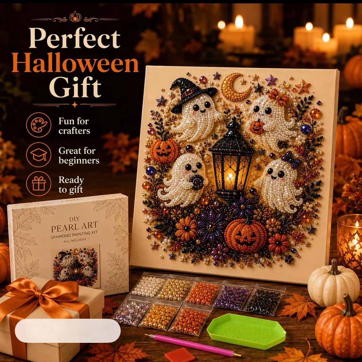 DIY Spooky |Theme Ghost Pattern 3D Pearl Diamond Painting kit(8x8in)