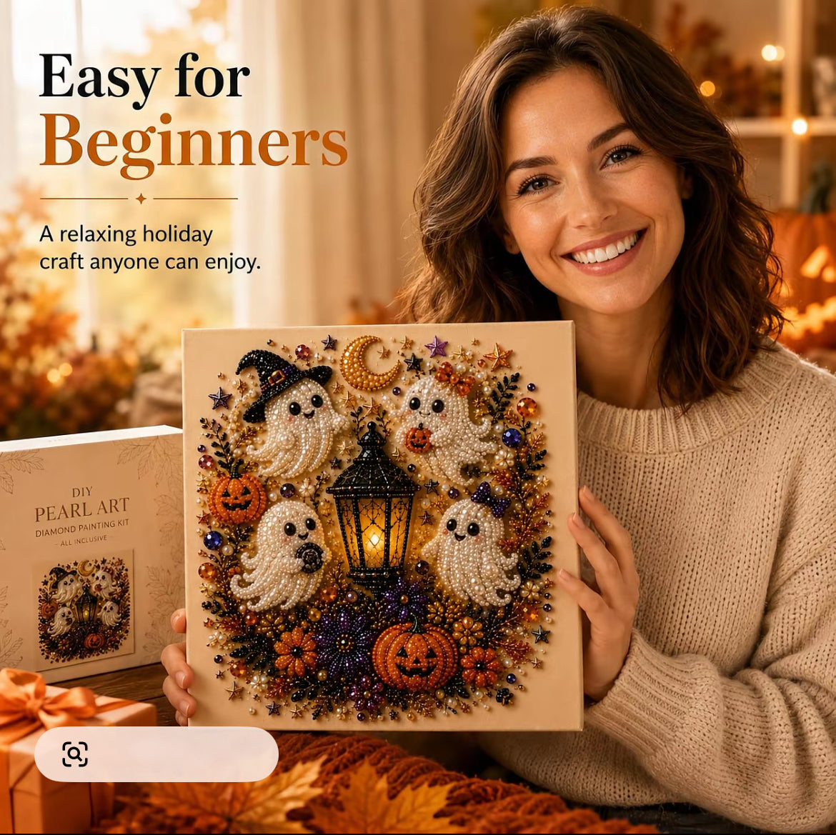 DIY Spooky |Theme Ghost Pattern 3D Pearl Diamond Painting kit(8x8in)