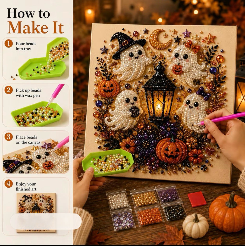DIY Spooky |Theme Ghost Pattern 3D Pearl Diamond Painting kit(8x8in)