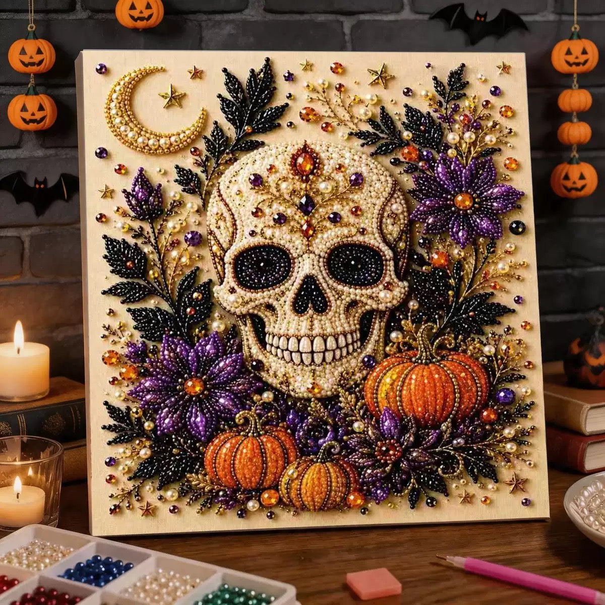 DIY Spooky |Theme Ghost Pattern 3D Pearl Diamond Painting kit(8x8in)