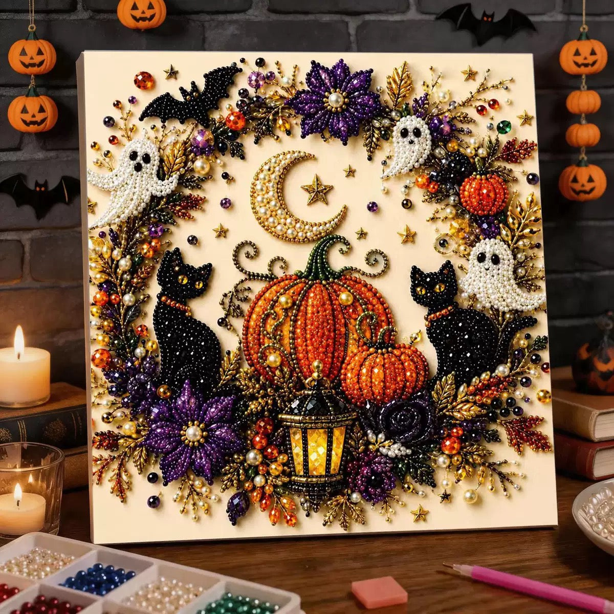 DIY Spooky |Theme Ghost Pattern 3D Pearl Diamond Painting kit(8x8in)