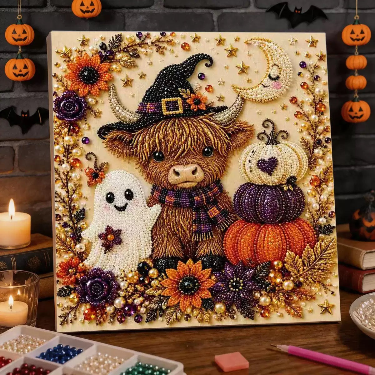 DIY Spooky |Theme Ghost Pattern 3D Pearl Diamond Painting kit(8x8in)