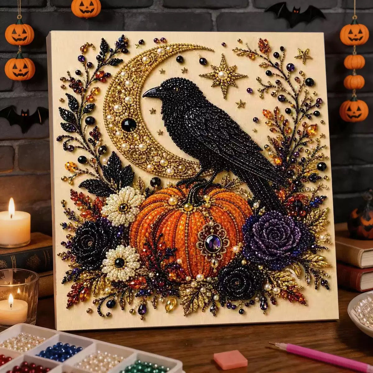 DIY Spooky |Theme Ghost Pattern 3D Pearl Diamond Painting kit(8x8in)