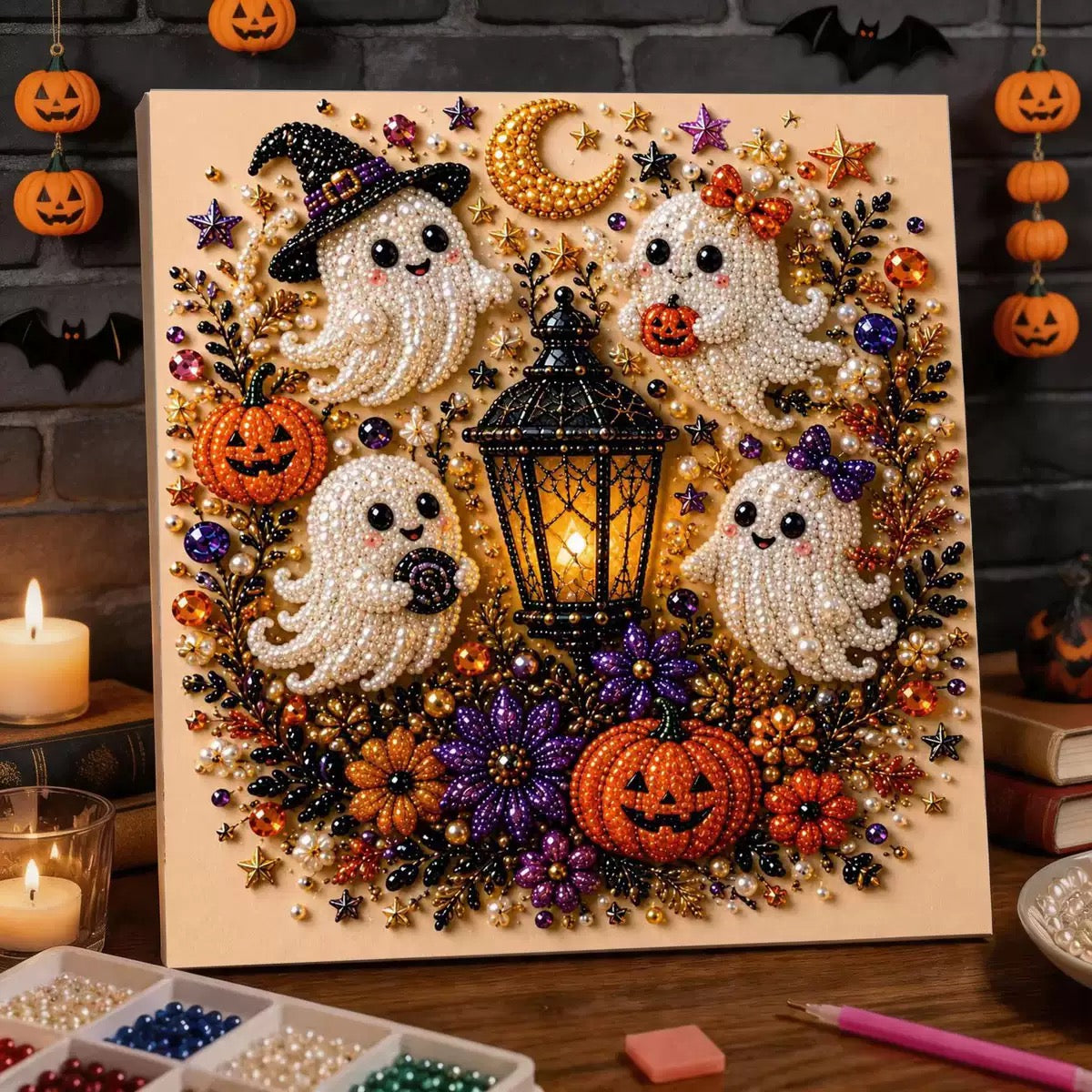 DIY Spooky |Theme Ghost Pattern 3D Pearl Diamond Painting kit(8x8in)