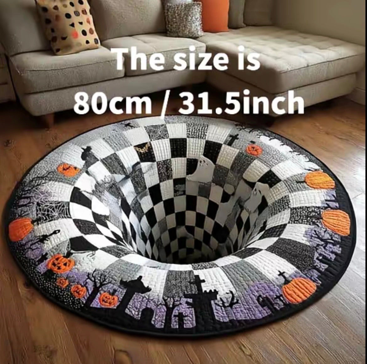 3D Skeleton Vortex Halloween Rug, Round Illusion Mat