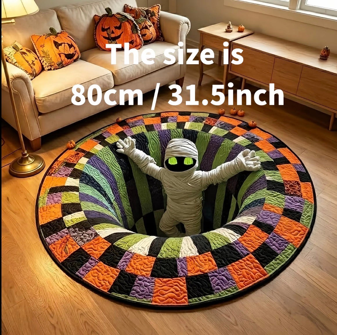 3D Skeleton Vortex Halloween Rug, Round Illusion Mat
