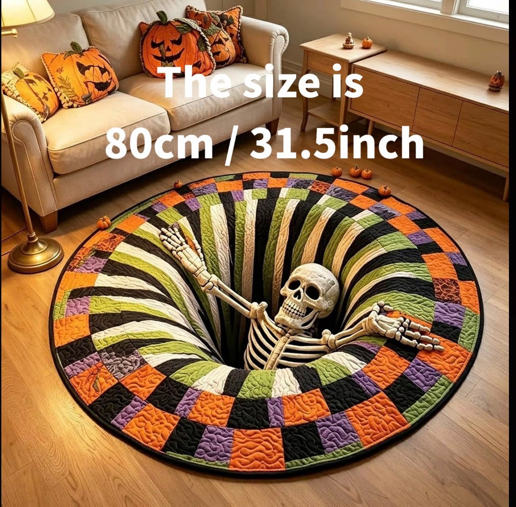 3D Skeleton Vortex Halloween Rug, Round Illusion Mat