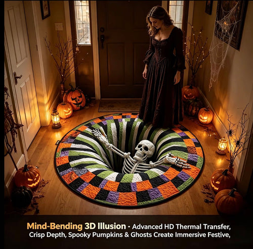 3D Skeleton Vortex Halloween Rug, Round Illusion Mat