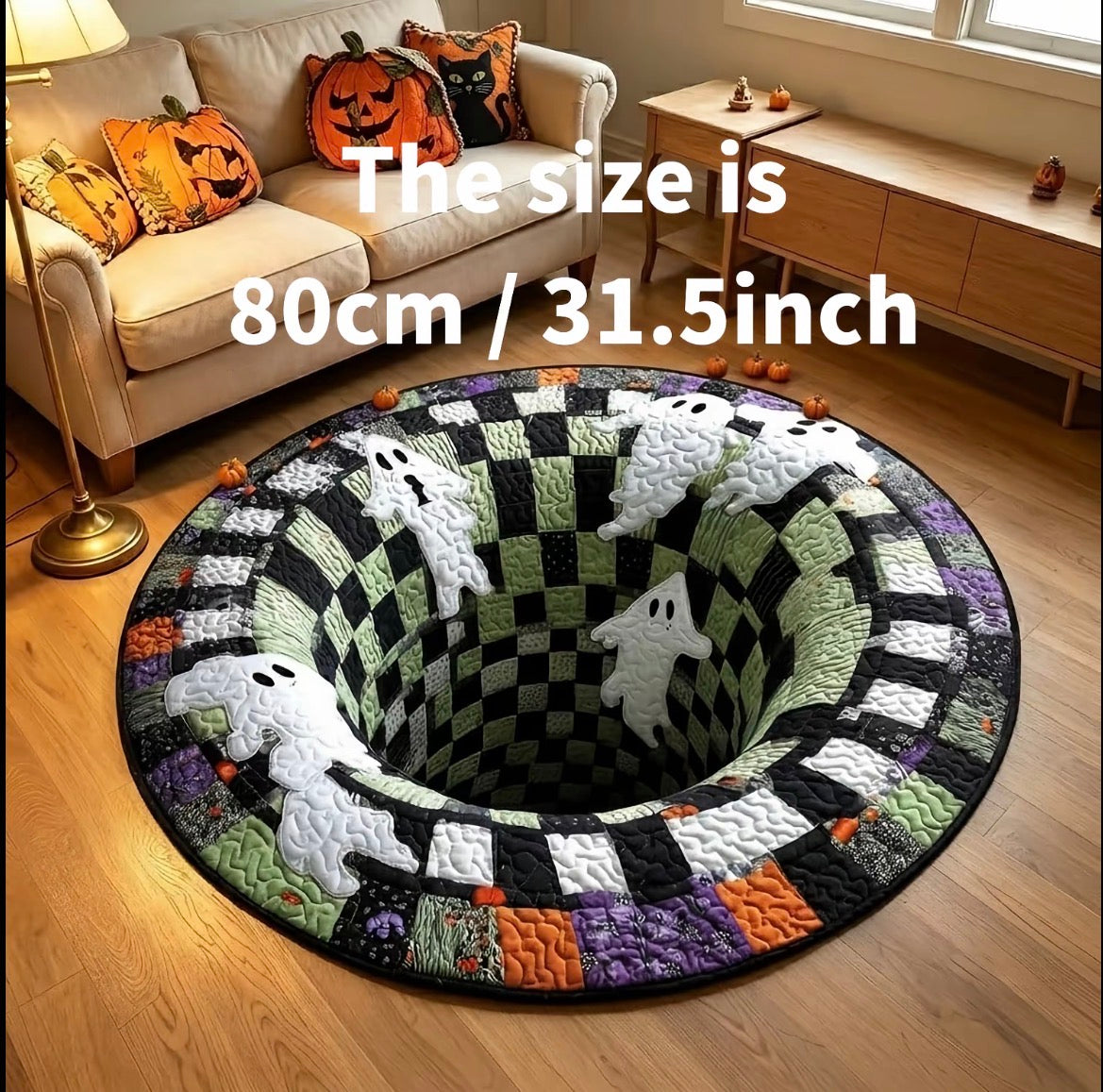 3D Skeleton Vortex Halloween Rug, Round Illusion Mat