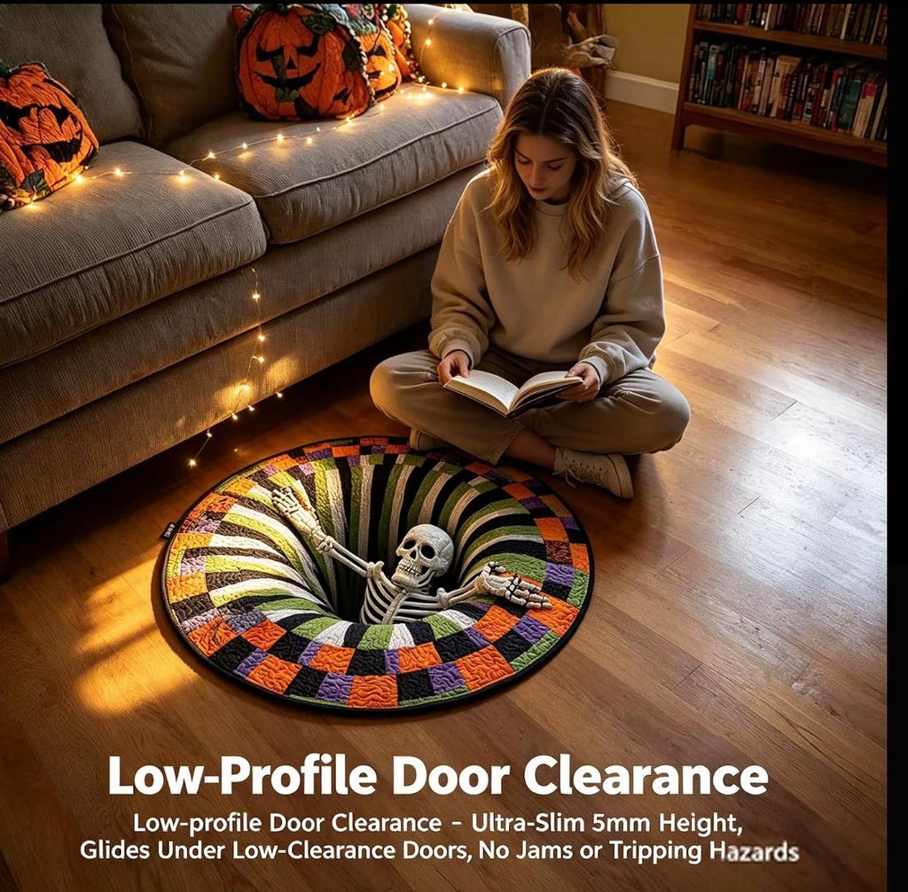3D Skeleton Vortex Halloween Rug, Round Illusion Mat