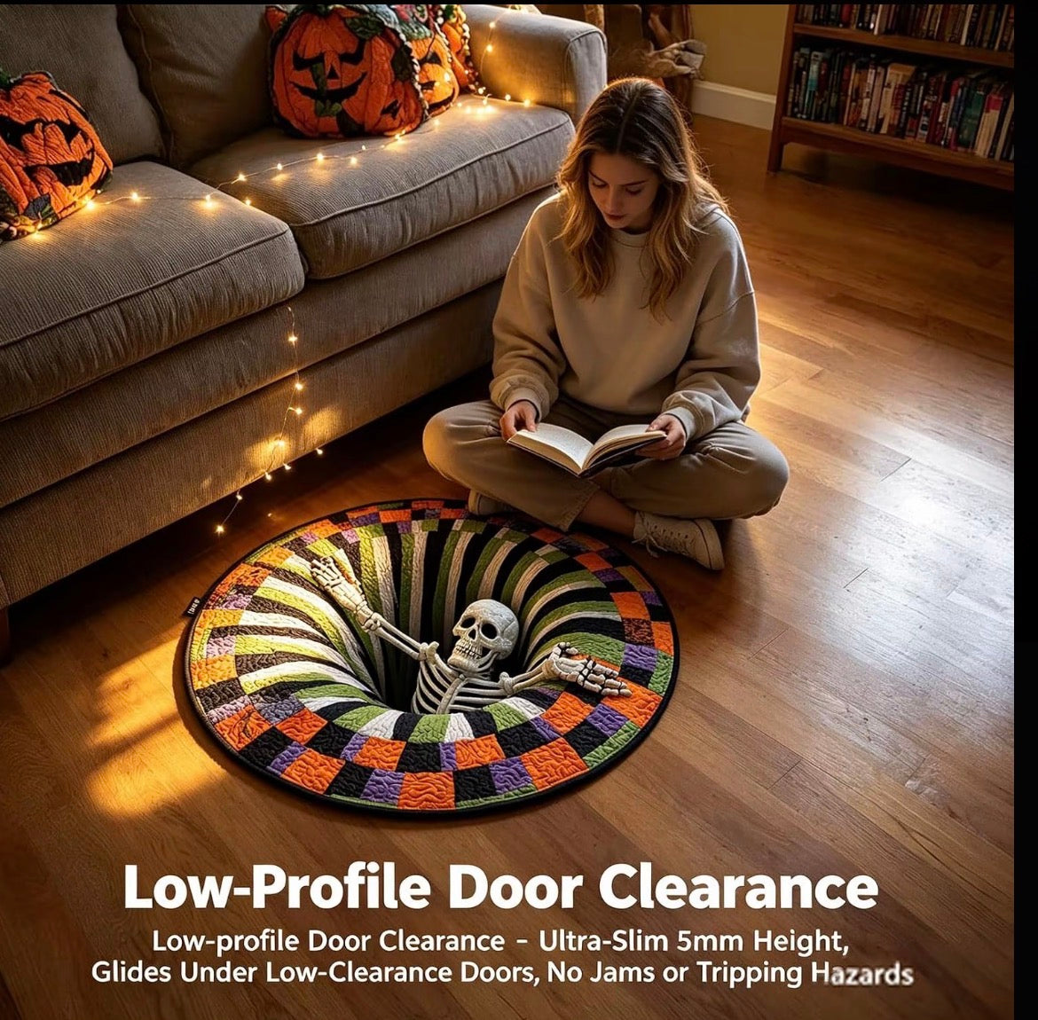 3D Skeleton Vortex Halloween Rug, Round Illusion Mat
