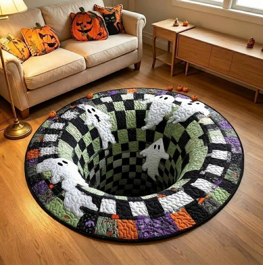 3D Skeleton Vortex Halloween Rug, Round Illusion Mat